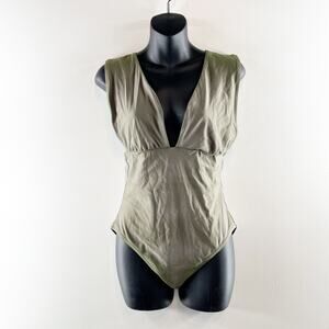 J. Crew Plunge Front V Neck One Piece Swimsuit Green 8